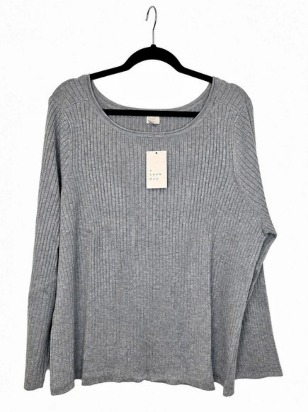 A New Day Ribbed Long Sleeve Top in Gray NWT